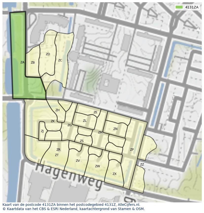 Afbeelding van het postcodegebied 4131 ZA op de kaart.
