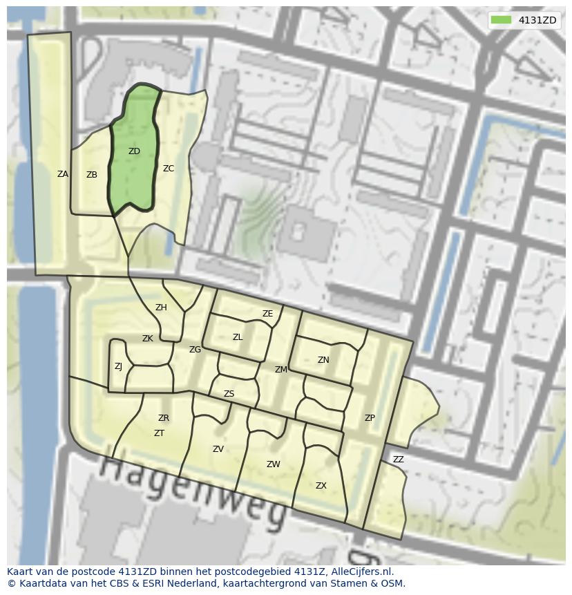 Afbeelding van het postcodegebied 4131 ZD op de kaart.