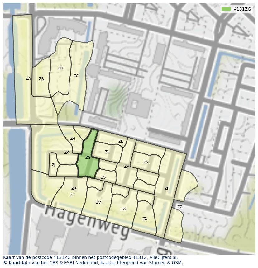 Afbeelding van het postcodegebied 4131 ZG op de kaart.