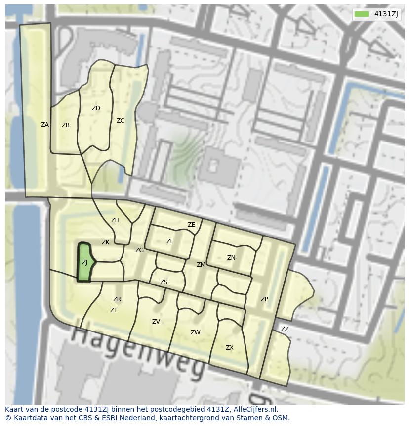 Afbeelding van het postcodegebied 4131 ZJ op de kaart.