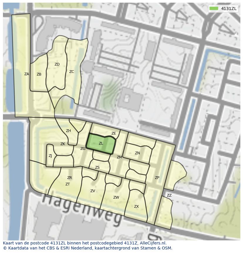 Afbeelding van het postcodegebied 4131 ZL op de kaart.