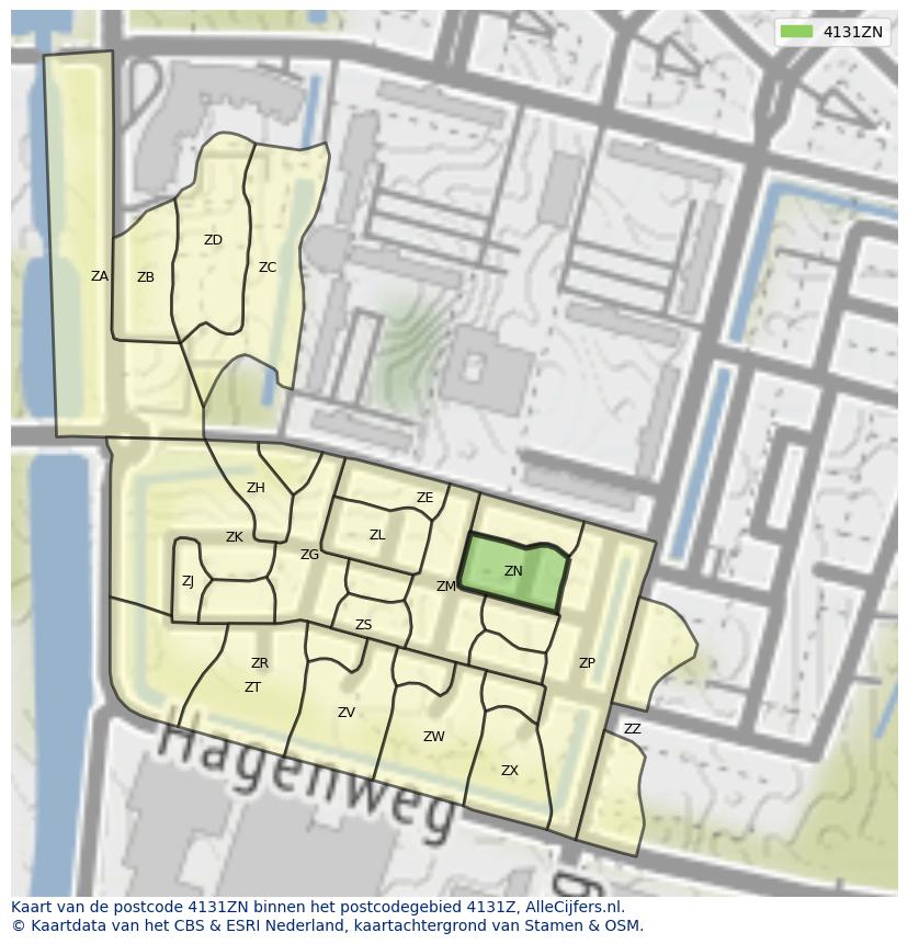 Afbeelding van het postcodegebied 4131 ZN op de kaart.