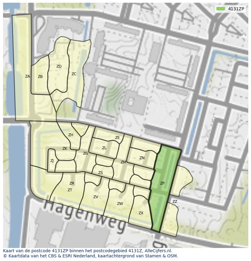 Afbeelding van het postcodegebied 4131 ZP op de kaart.