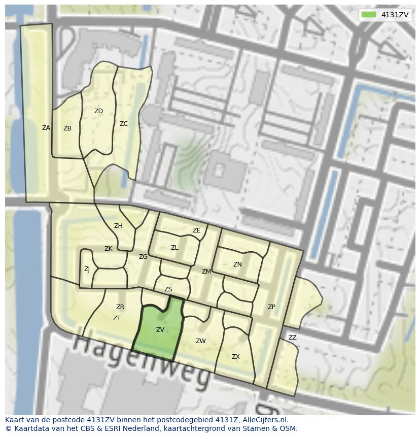 Afbeelding van het postcodegebied 4131 ZV op de kaart.