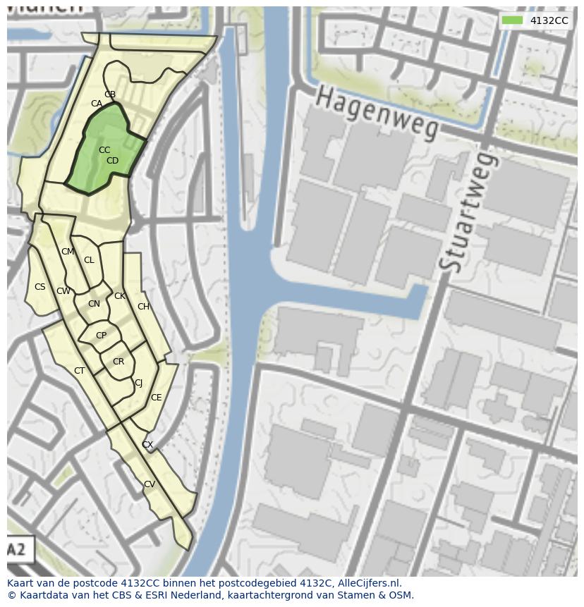 Afbeelding van het postcodegebied 4132 CC op de kaart.