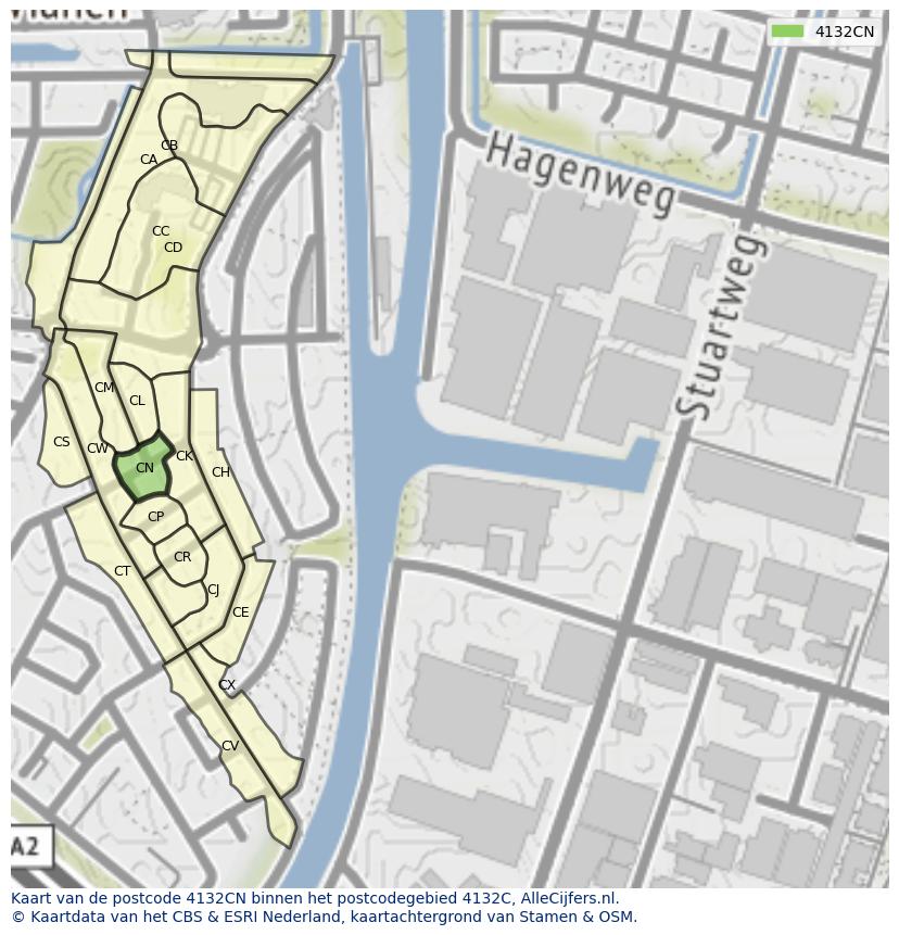 Afbeelding van het postcodegebied 4132 CN op de kaart.