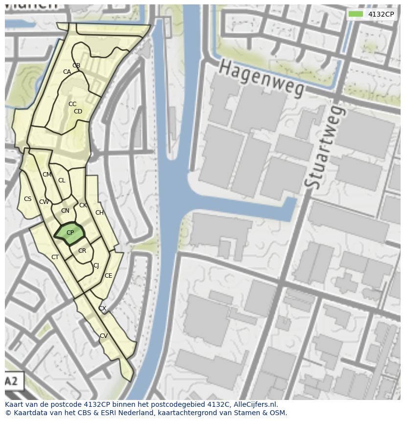 Afbeelding van het postcodegebied 4132 CP op de kaart.