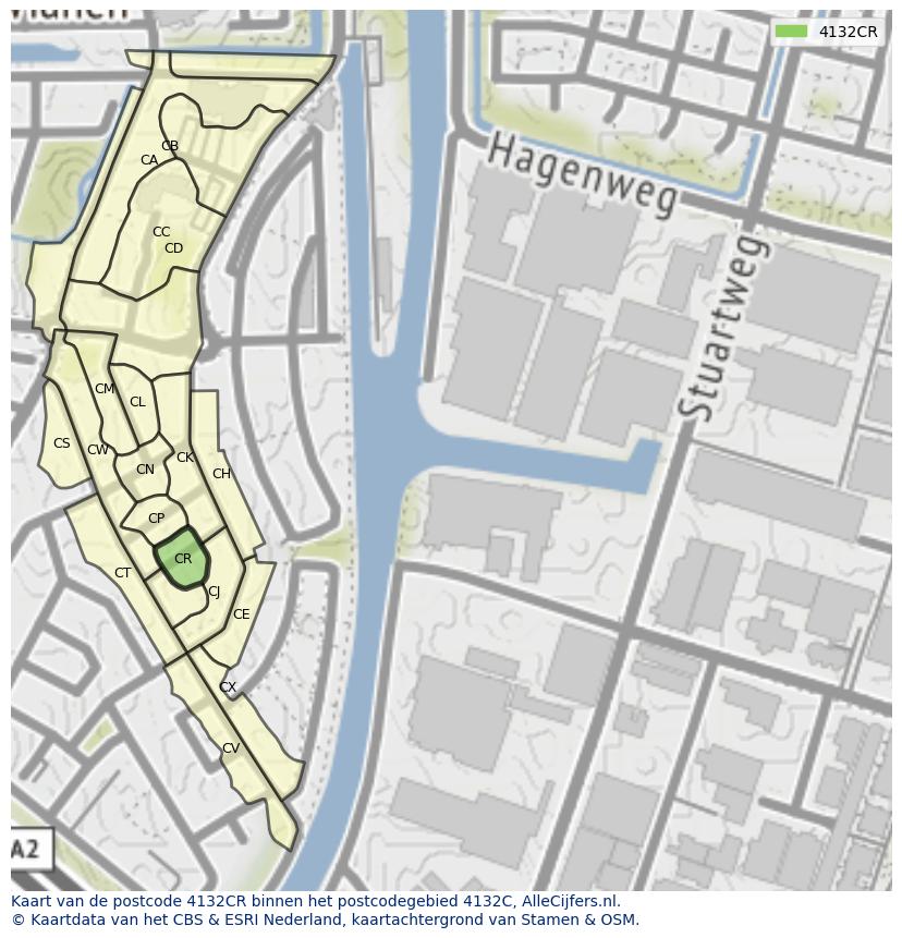 Afbeelding van het postcodegebied 4132 CR op de kaart.