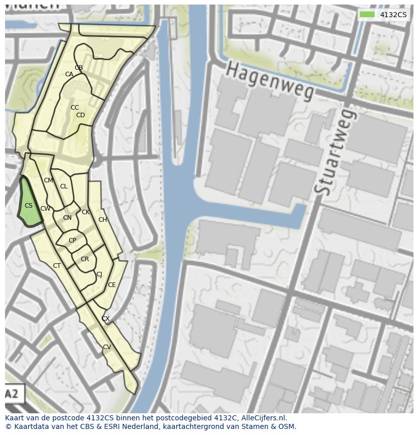 Afbeelding van het postcodegebied 4132 CS op de kaart.