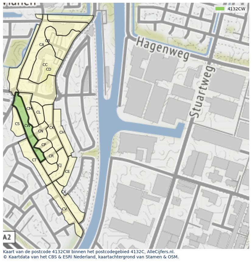 Afbeelding van het postcodegebied 4132 CW op de kaart.