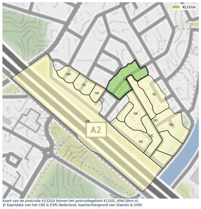 Afbeelding van het postcodegebied 4132 GA op de kaart.