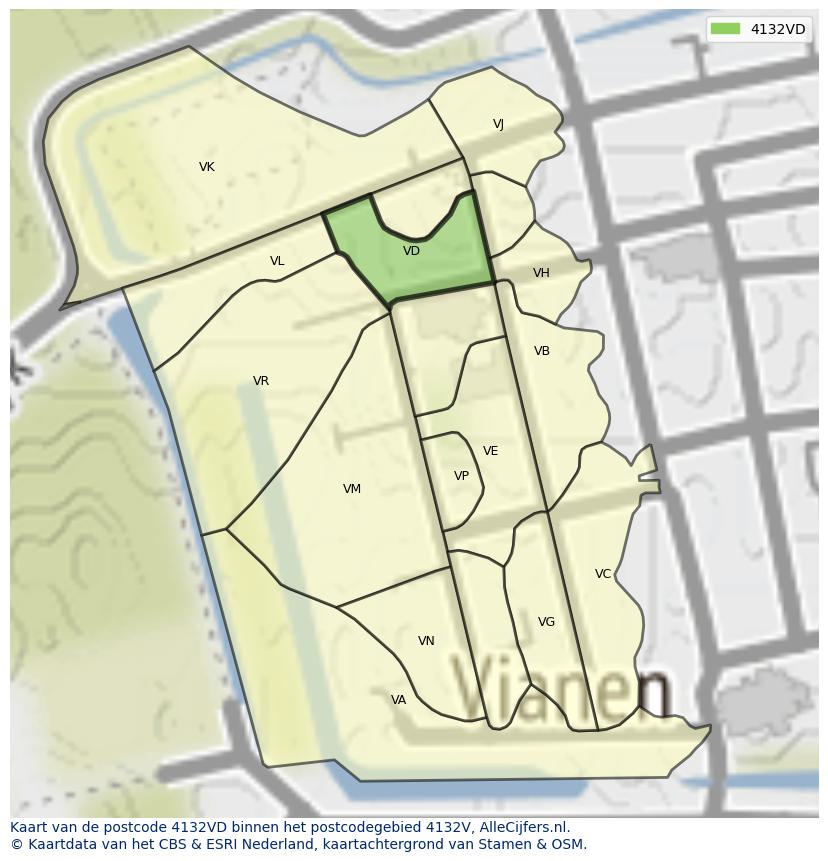 Afbeelding van het postcodegebied 4132 VD op de kaart.