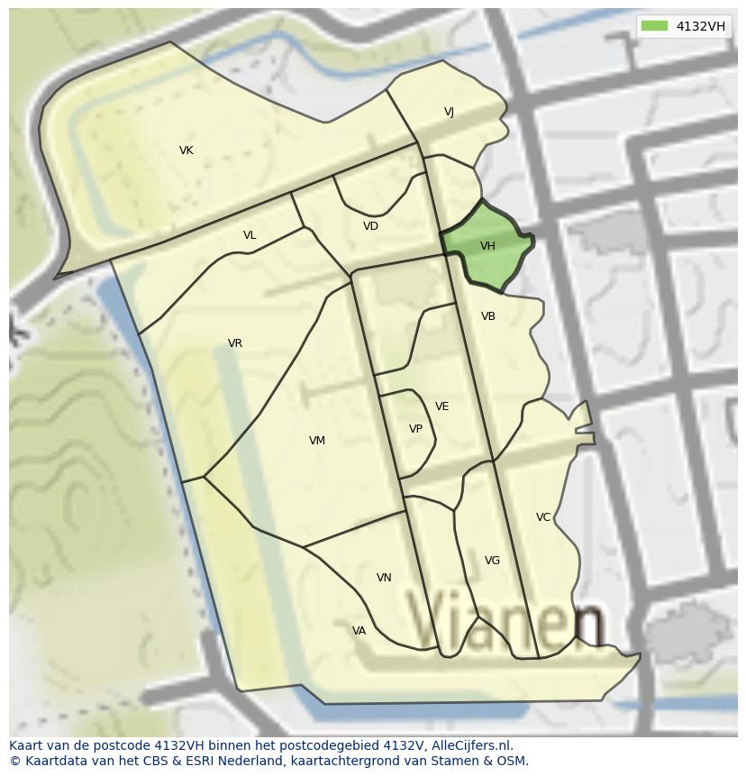 Afbeelding van het postcodegebied 4132 VH op de kaart.