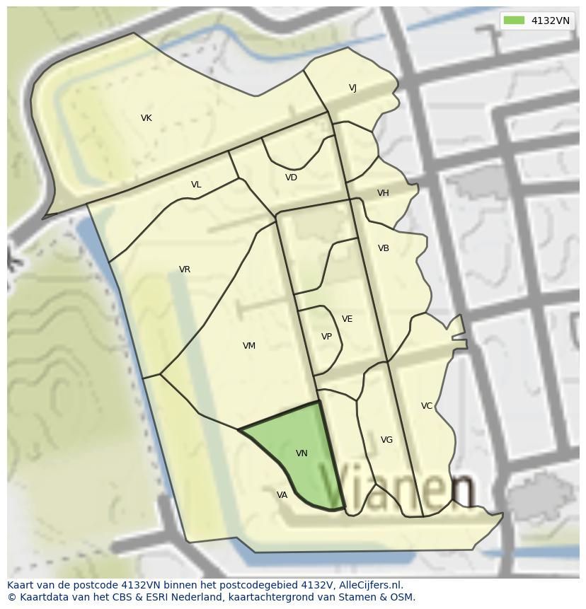 Afbeelding van het postcodegebied 4132 VN op de kaart.