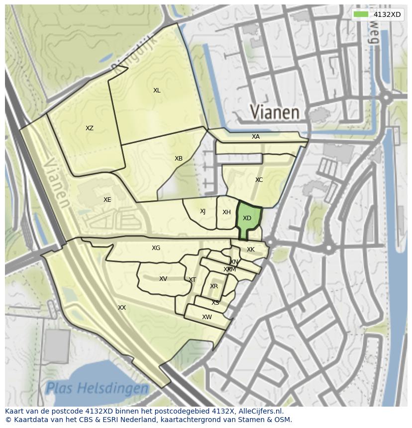 Afbeelding van het postcodegebied 4132 XD op de kaart.