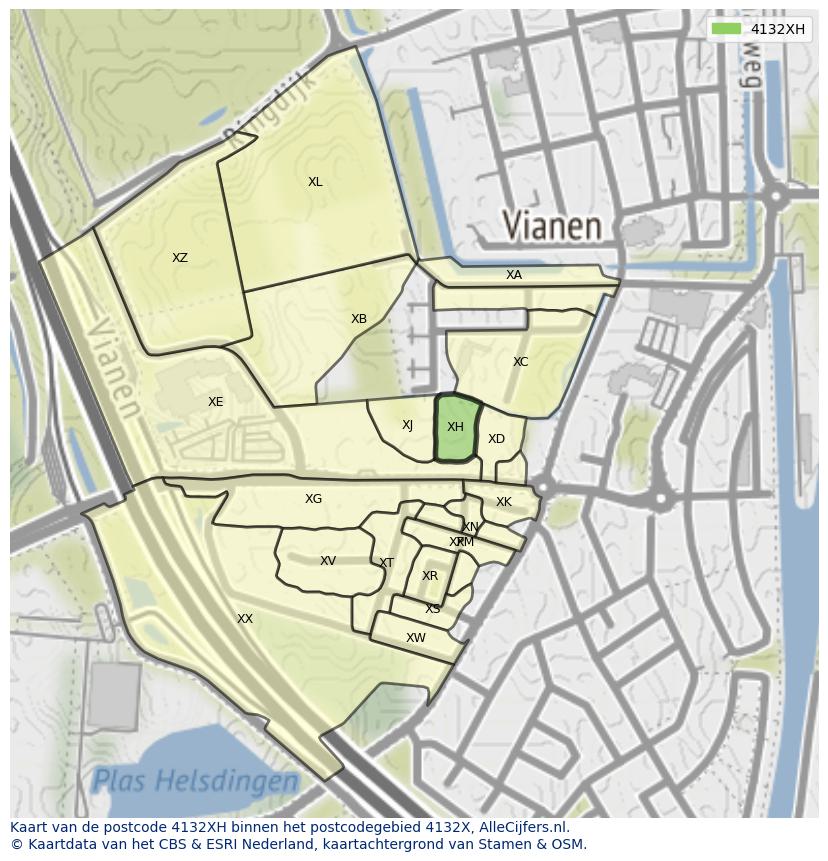 Afbeelding van het postcodegebied 4132 XH op de kaart.