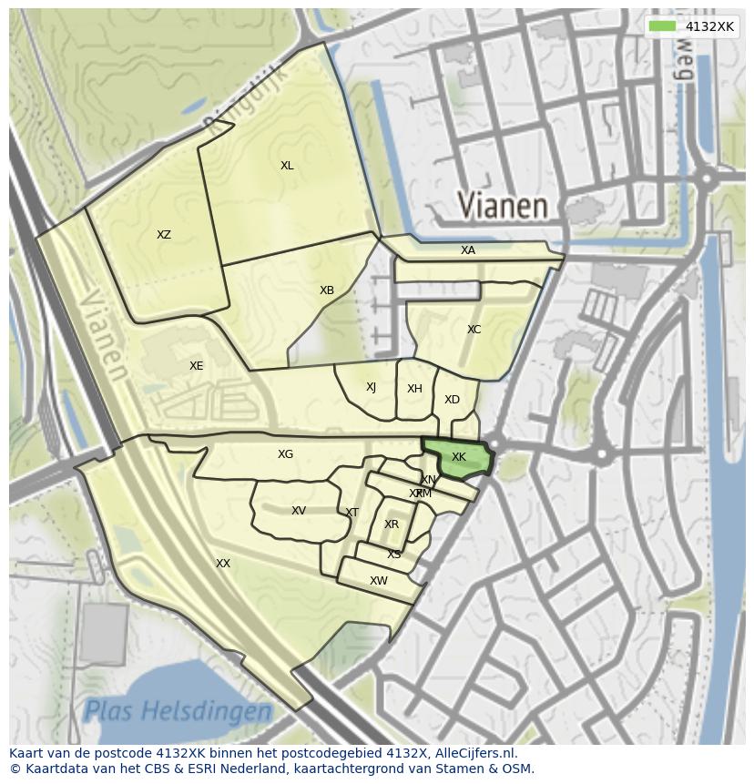 Afbeelding van het postcodegebied 4132 XK op de kaart.