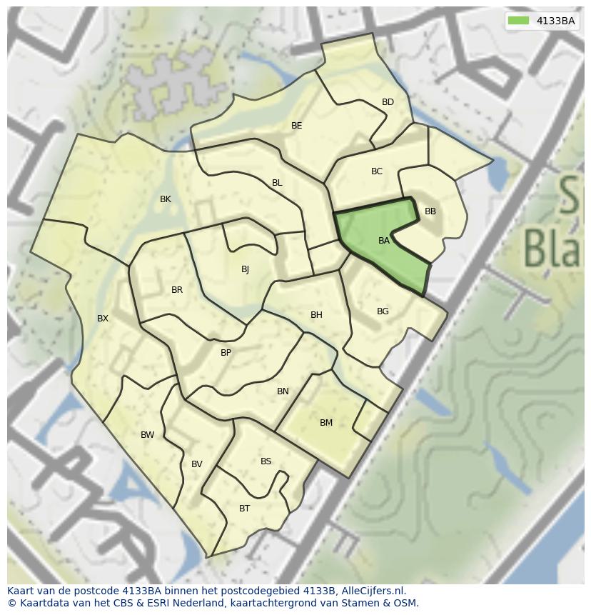 Afbeelding van het postcodegebied 4133 BA op de kaart.