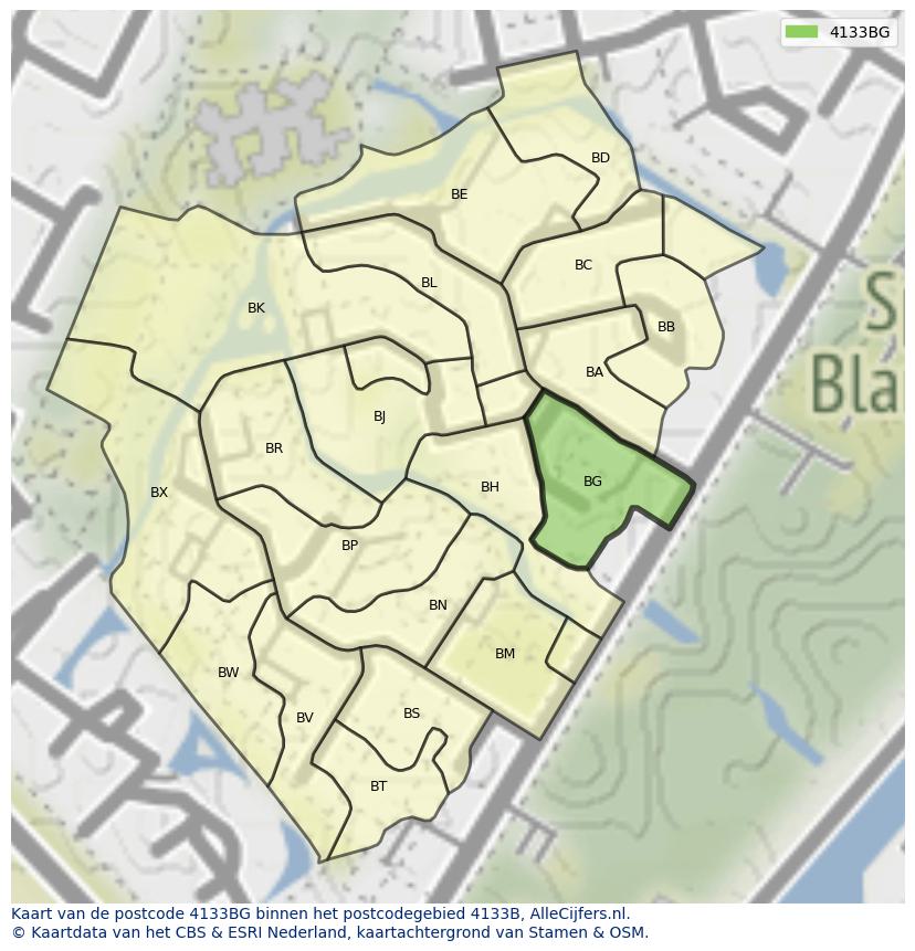 Afbeelding van het postcodegebied 4133 BG op de kaart.