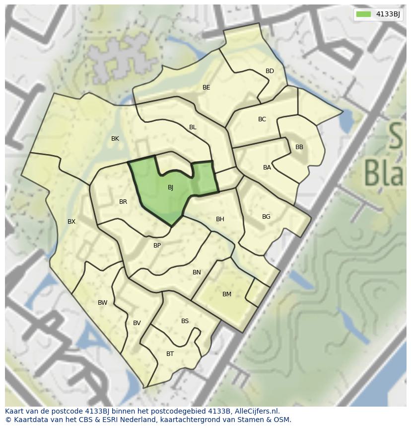 Afbeelding van het postcodegebied 4133 BJ op de kaart.