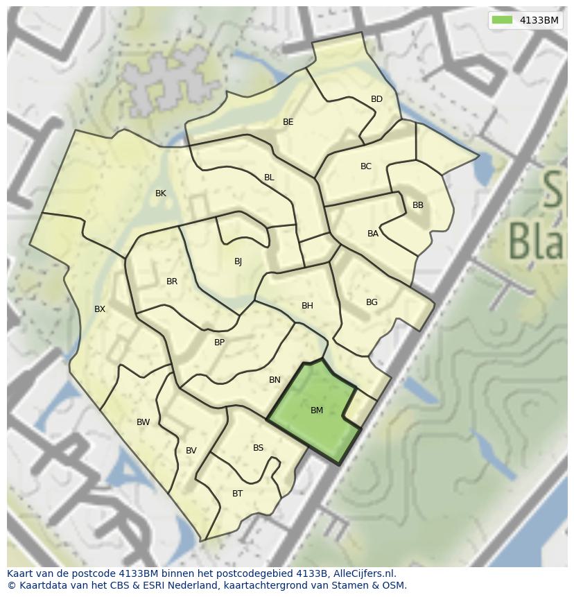 Afbeelding van het postcodegebied 4133 BM op de kaart.