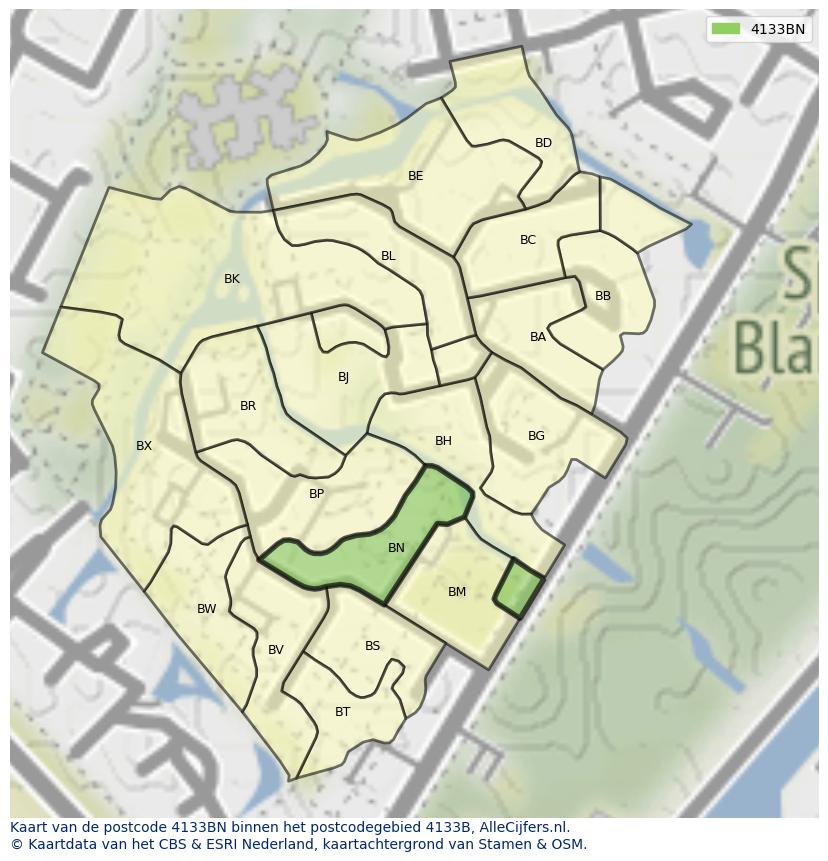Afbeelding van het postcodegebied 4133 BN op de kaart.