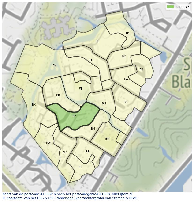 Afbeelding van het postcodegebied 4133 BP op de kaart.