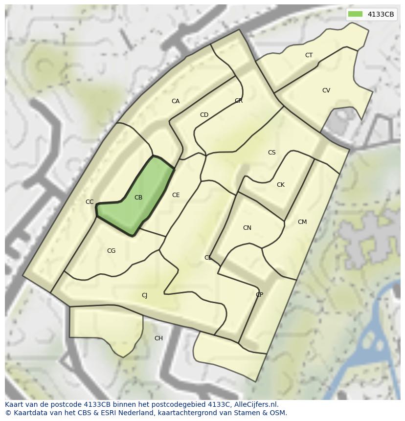 Afbeelding van het postcodegebied 4133 CB op de kaart.