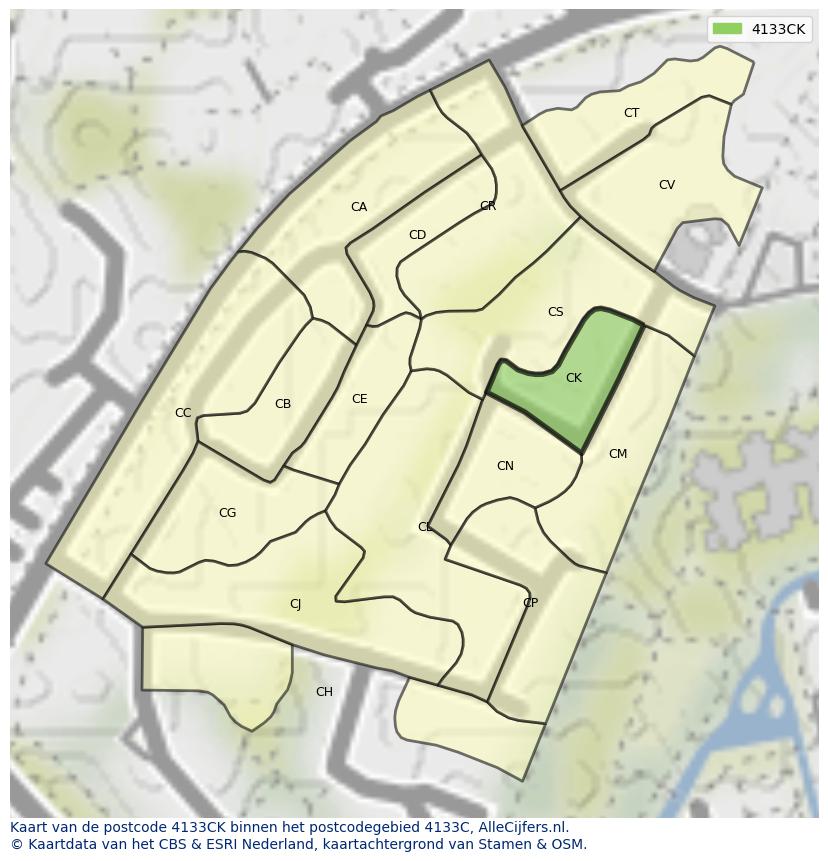 Afbeelding van het postcodegebied 4133 CK op de kaart.