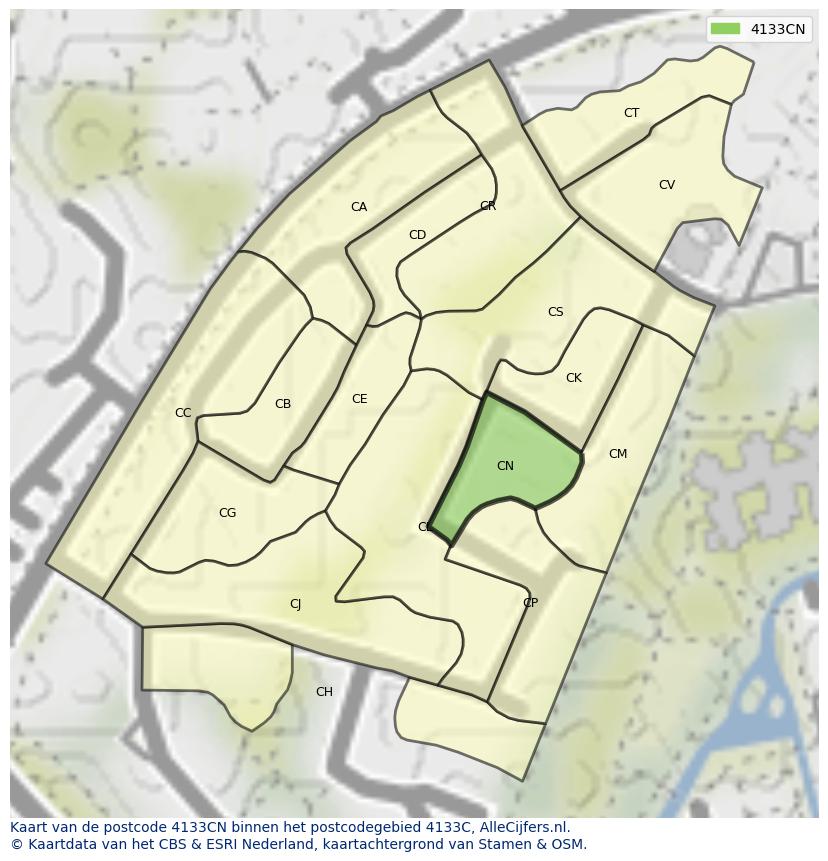 Afbeelding van het postcodegebied 4133 CN op de kaart.