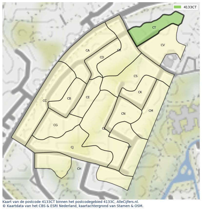 Afbeelding van het postcodegebied 4133 CT op de kaart.