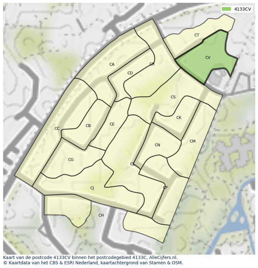 Afbeelding van het postcodegebied 4133 CV op de kaart.
