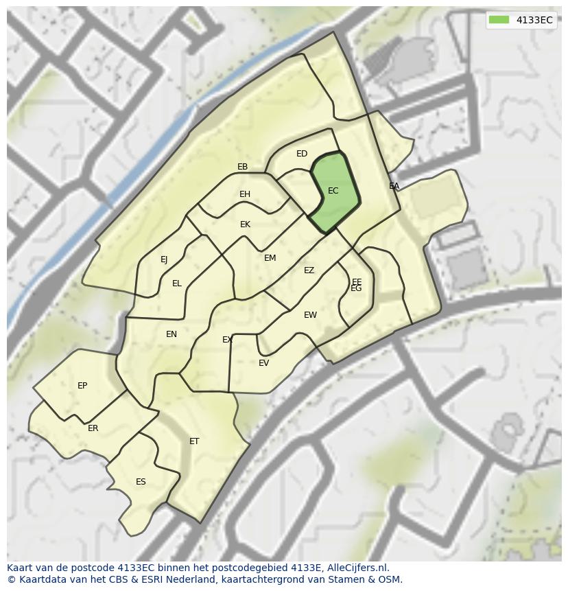 Afbeelding van het postcodegebied 4133 EC op de kaart.