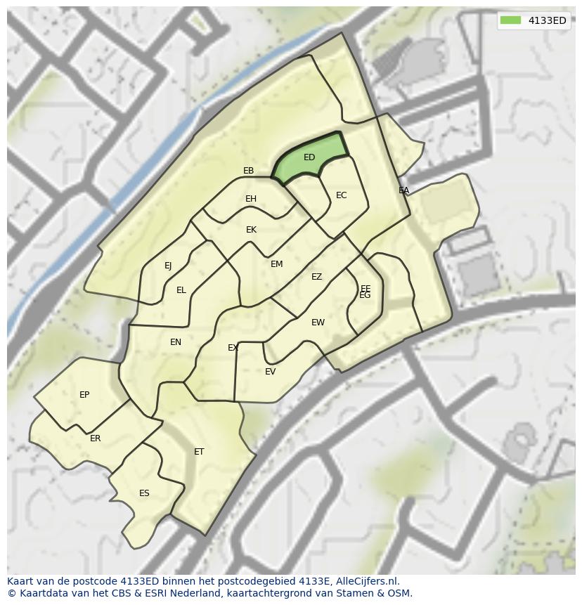 Afbeelding van het postcodegebied 4133 ED op de kaart.