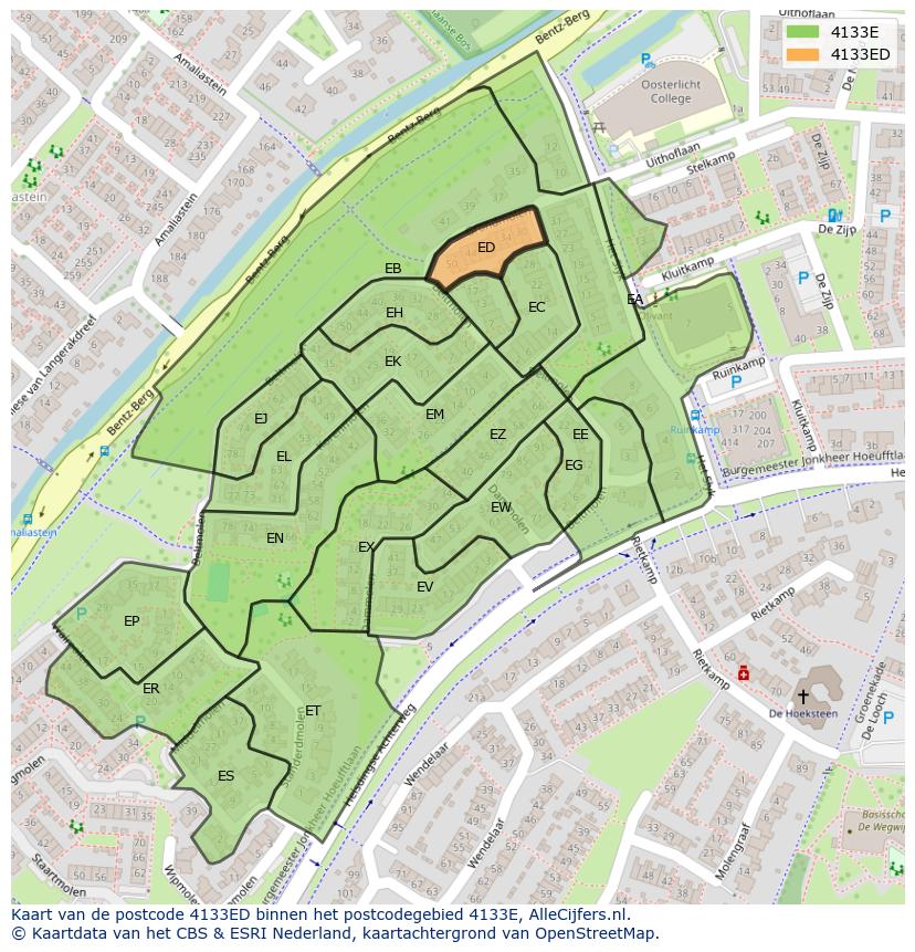 Afbeelding van het postcodegebied 4133 ED op de kaart.