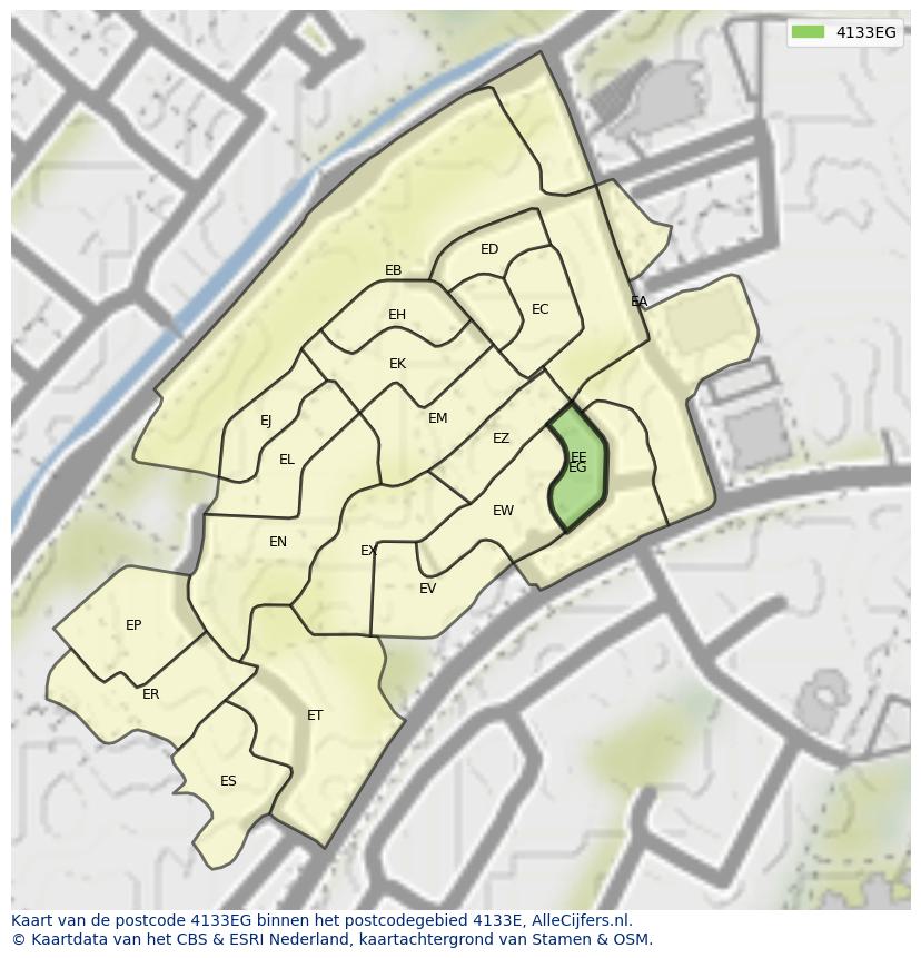 Afbeelding van het postcodegebied 4133 EG op de kaart.