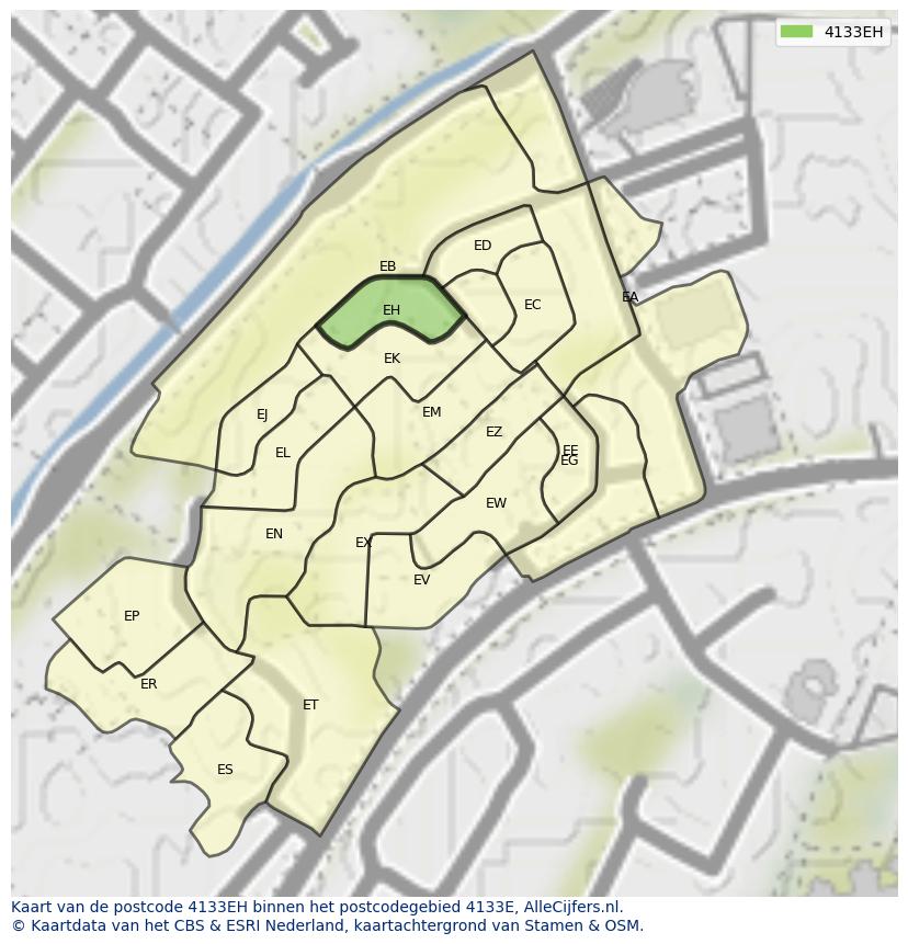 Afbeelding van het postcodegebied 4133 EH op de kaart.