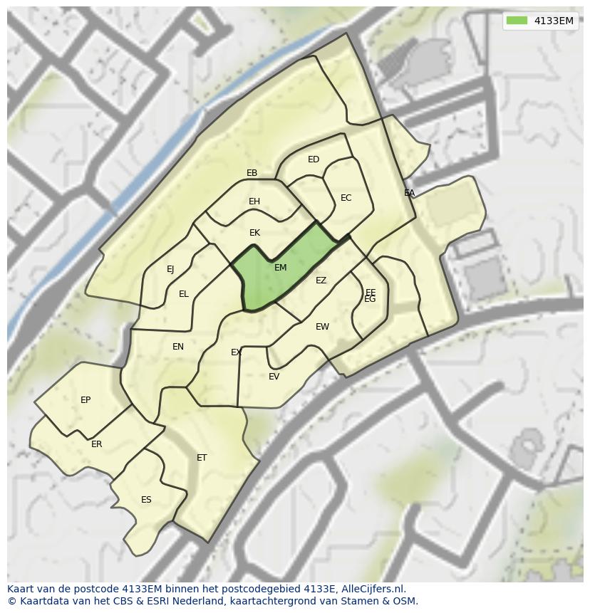 Afbeelding van het postcodegebied 4133 EM op de kaart.