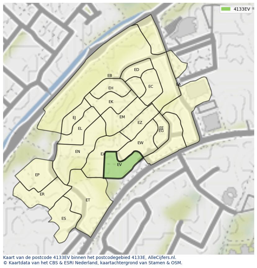 Afbeelding van het postcodegebied 4133 EV op de kaart.