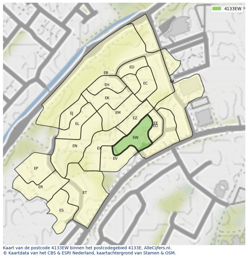 Afbeelding van het postcodegebied 4133 EW op de kaart.