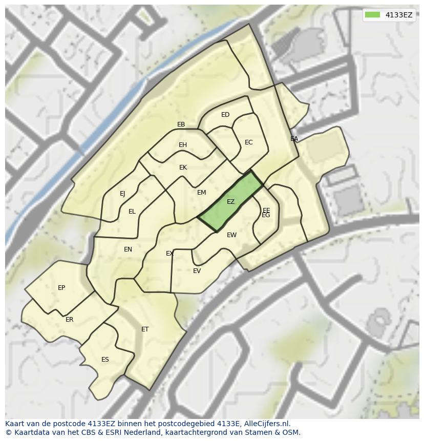 Afbeelding van het postcodegebied 4133 EZ op de kaart.
