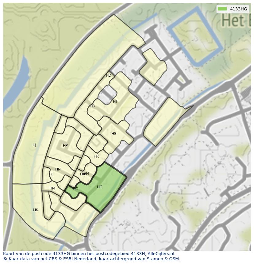 Afbeelding van het postcodegebied 4133 HG op de kaart.