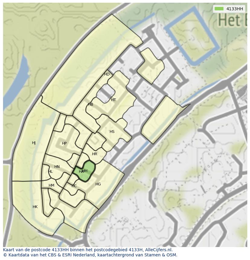 Afbeelding van het postcodegebied 4133 HH op de kaart.