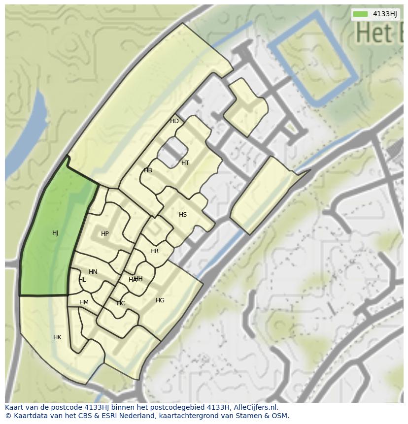 Afbeelding van het postcodegebied 4133 HJ op de kaart.