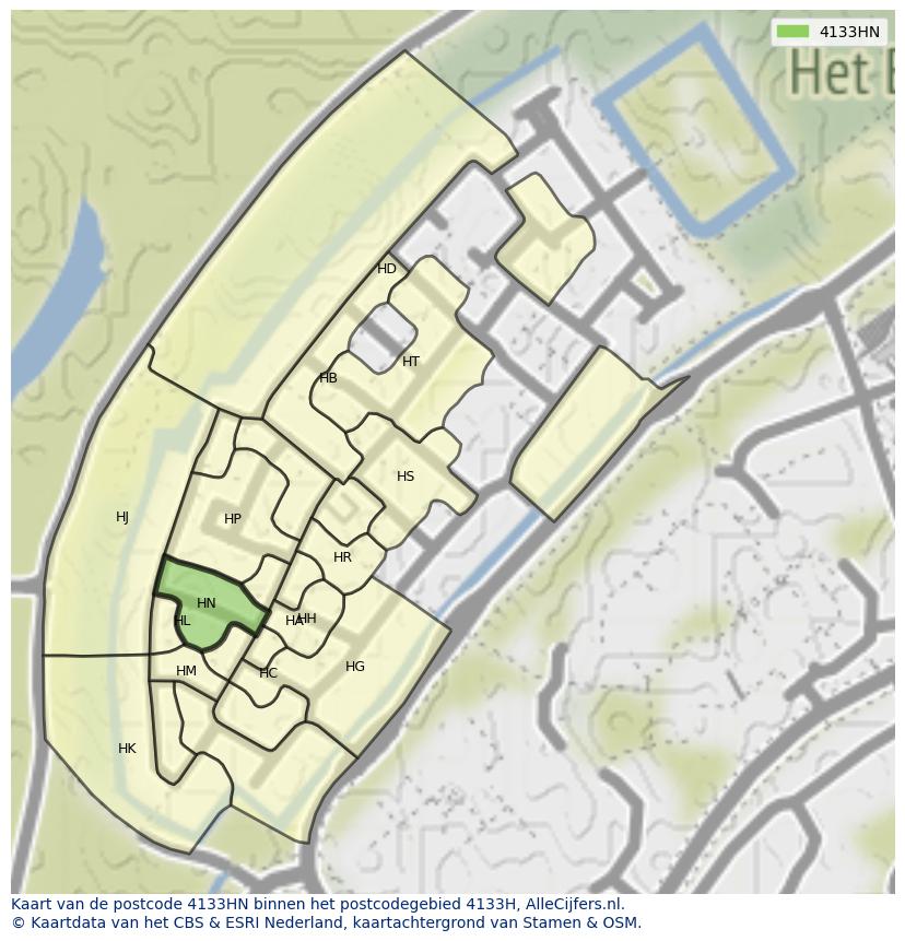 Afbeelding van het postcodegebied 4133 HN op de kaart.