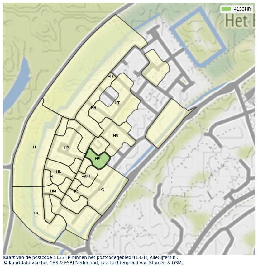 Afbeelding van het postcodegebied 4133 HR op de kaart.
