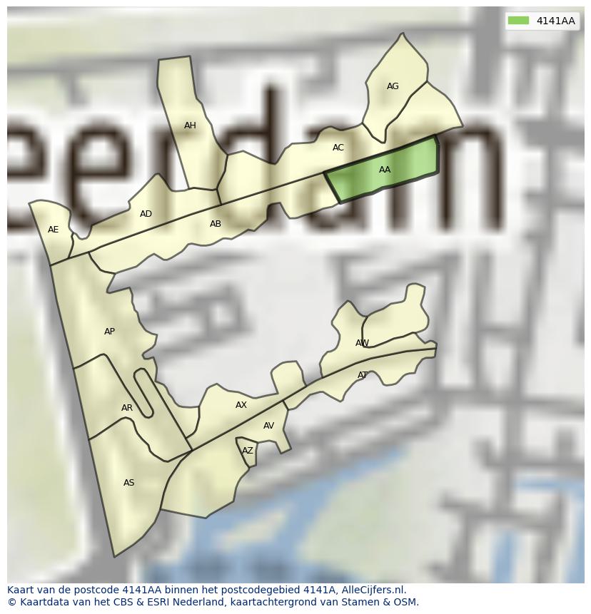 Afbeelding van het postcodegebied 4141 AA op de kaart.