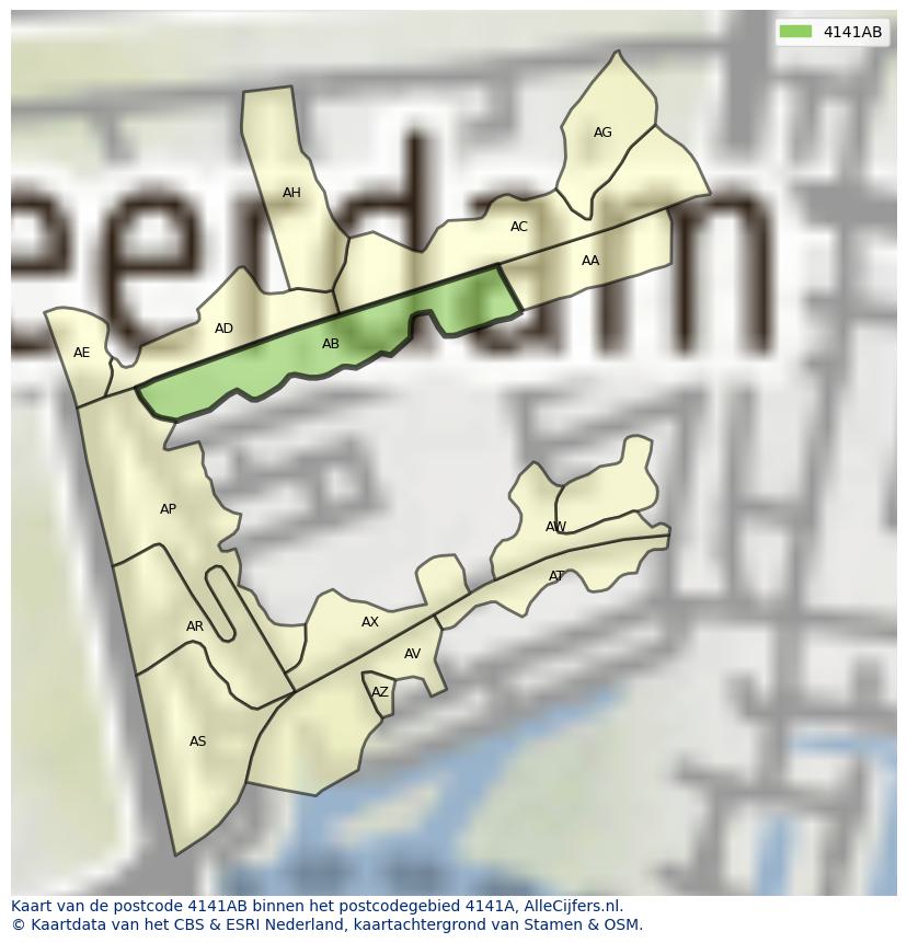 Afbeelding van het postcodegebied 4141 AB op de kaart.