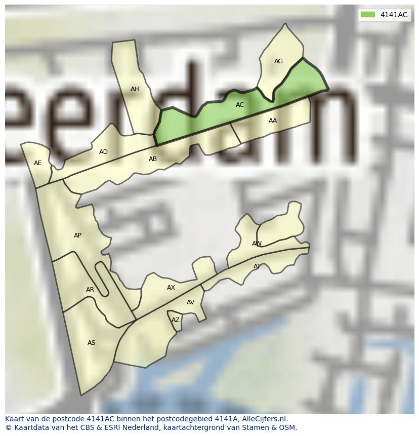 Afbeelding van het postcodegebied 4141 AC op de kaart.