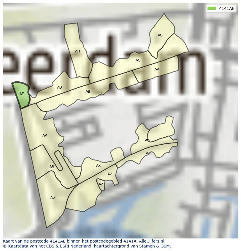 Afbeelding van het postcodegebied 4141 AE op de kaart.
